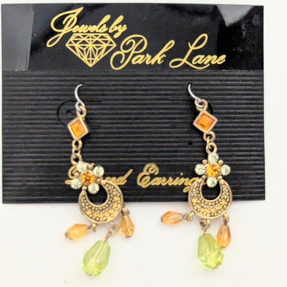 Vintage Jewels by Park Lane Gold Tone w/ green/orange crystal- like earrings - Picture 3 of 4